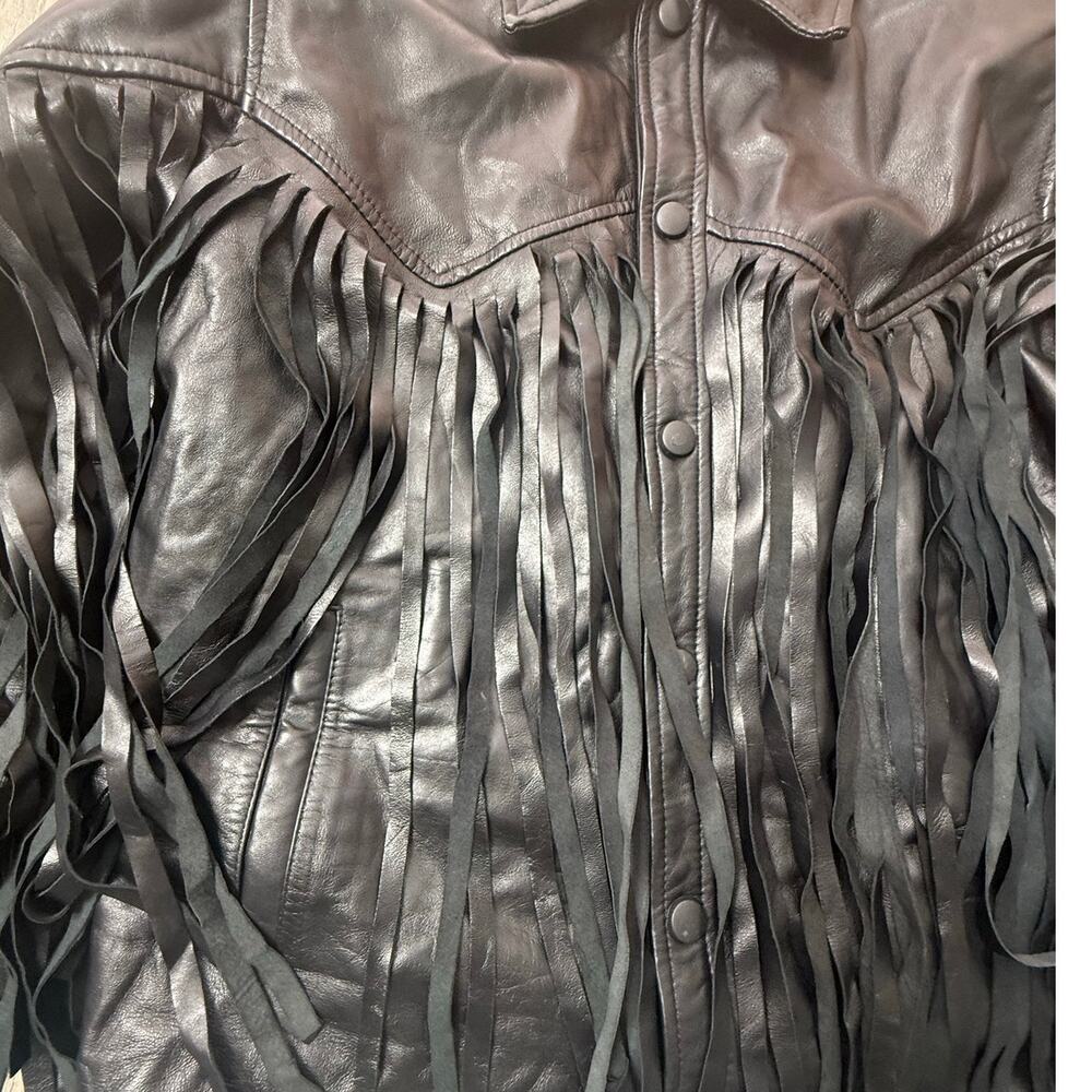 AMEN Collection Black 100% Sheep Leather Fringe Western Jacket Women’s L - Picture 9 of 13